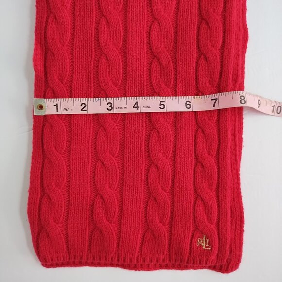 Lauren Ralph Lauren Monogram Cable Knit Wool & Alpaca Red Sweater Scarf - Picture 3 of 7